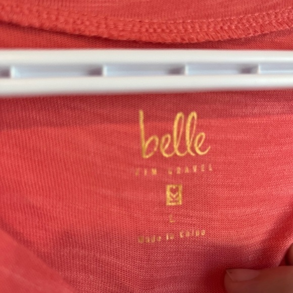 Nwot Belle By Kim Gravel LARGE orange Peach Ruched elbow Sleeve - Picture 4 of 7